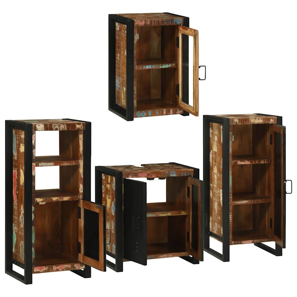 Set de mobilier pentru baie cu ușă 4 pcs Lemn recuperat solid GartenMobel Dekor