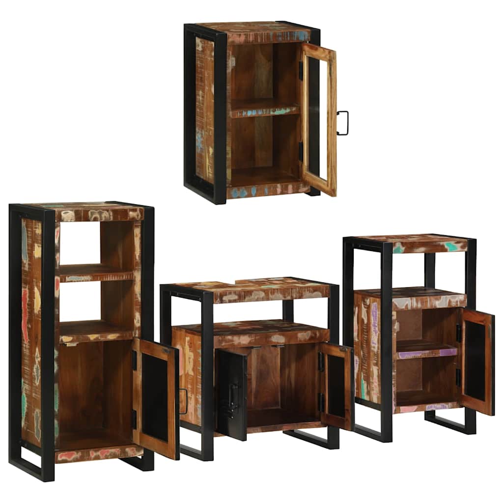 Set de mobilier pentru baie cu ușă 4 pcs Lemn recuperat solid GartenMobel Dekor