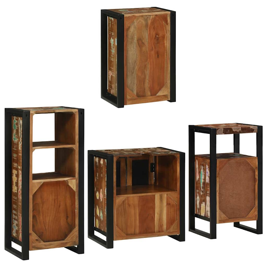 Set de mobilier pentru baie cu ușă 4 pcs Lemn recuperat solid GartenMobel Dekor