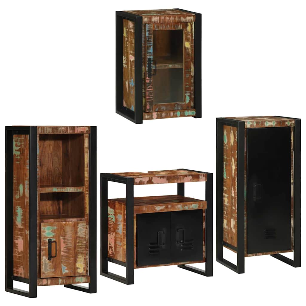 Set de mobilier pentru baie cu ușă 4 pcs Lemn recuperat solid GartenMobel Dekor
