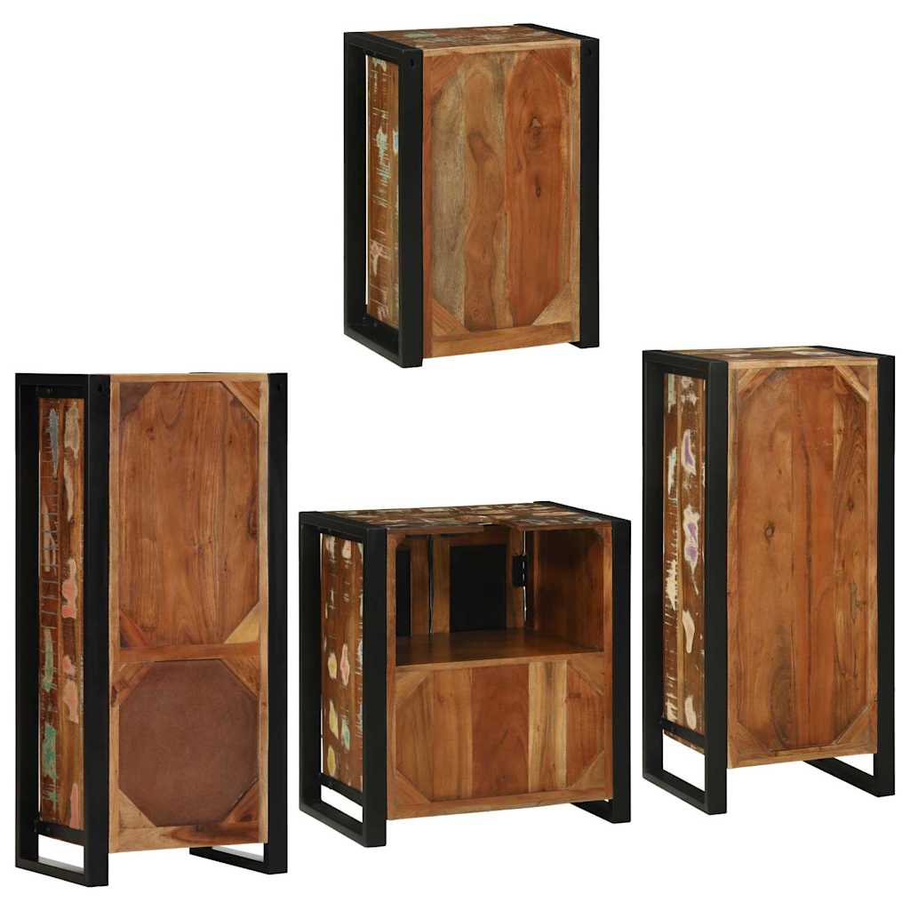Set de mobilier pentru baie cu ușă 4 pcs Lemn recuperat solid GartenMobel Dekor