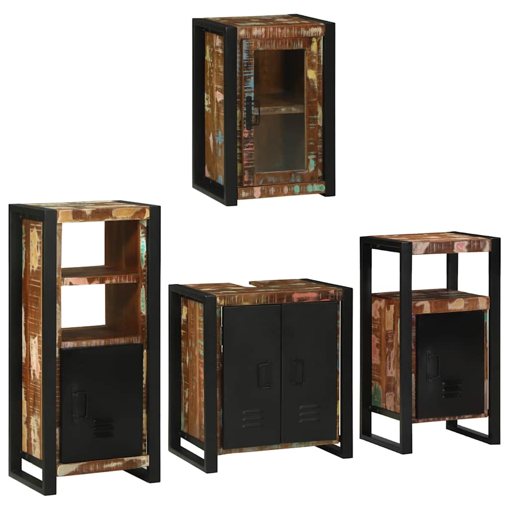 Set de mobilier pentru baie cu ușă 4 pcs Lemn recuperat solid GartenMobel Dekor