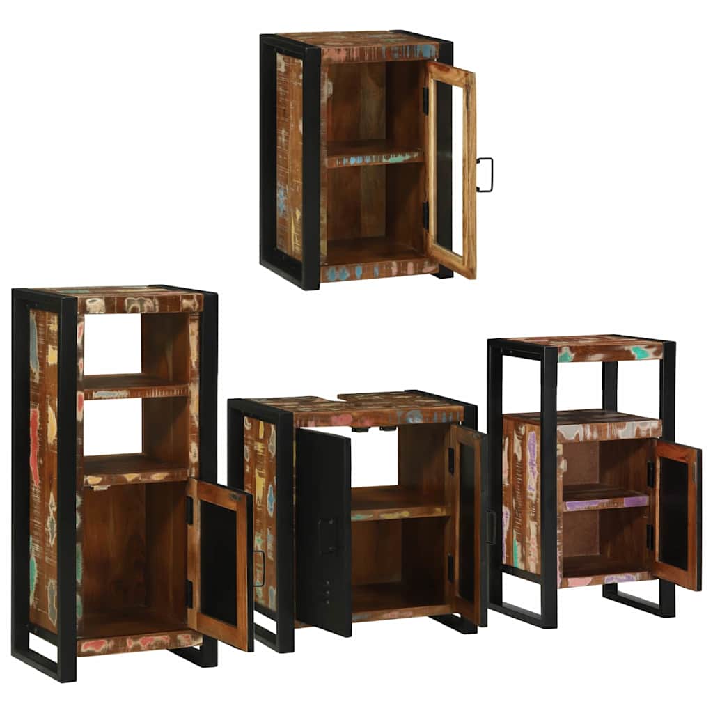 Set de mobilier pentru baie cu ușă 4 pcs Lemn recuperat solid GartenMobel Dekor