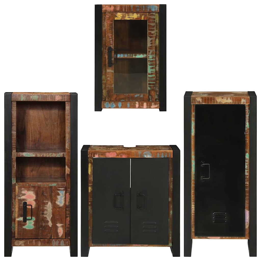 Set de mobilier pentru baie cu ușă 4 pcs Lemn recuperat solid GartenMobel Dekor