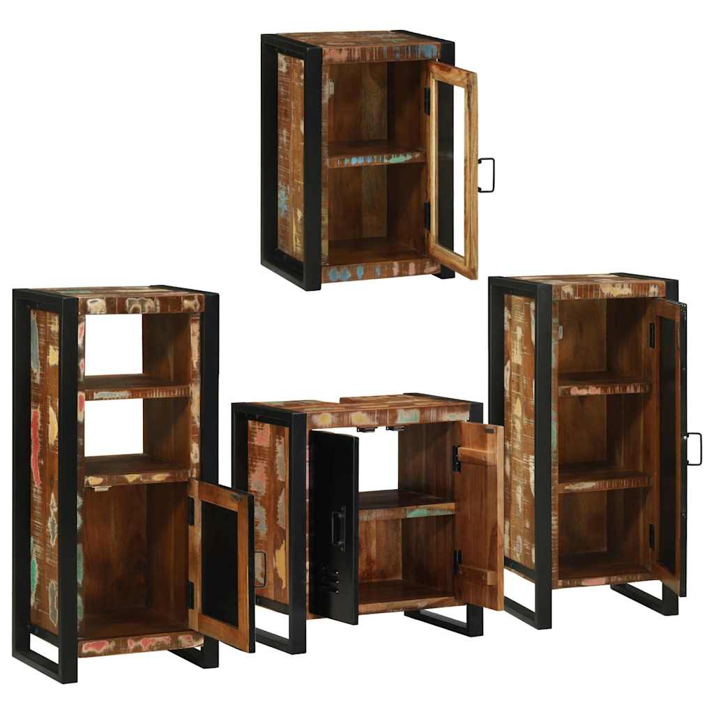 Set de mobilier pentru baie cu ușă 4 pcs Lemn recuperat solid GartenMobel Dekor