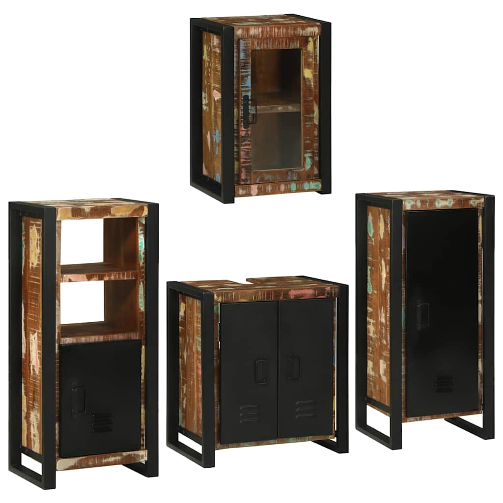 Set de mobilier pentru baie cu ușă 4 pcs Lemn recuperat solid GartenMobel Dekor