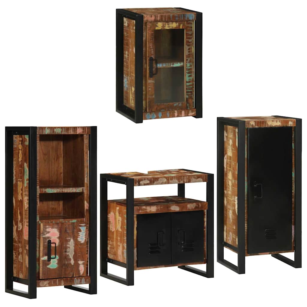 Set de mobilier pentru baie cu ușă 4 pcs Lemn recuperat solid GartenMobel Dekor