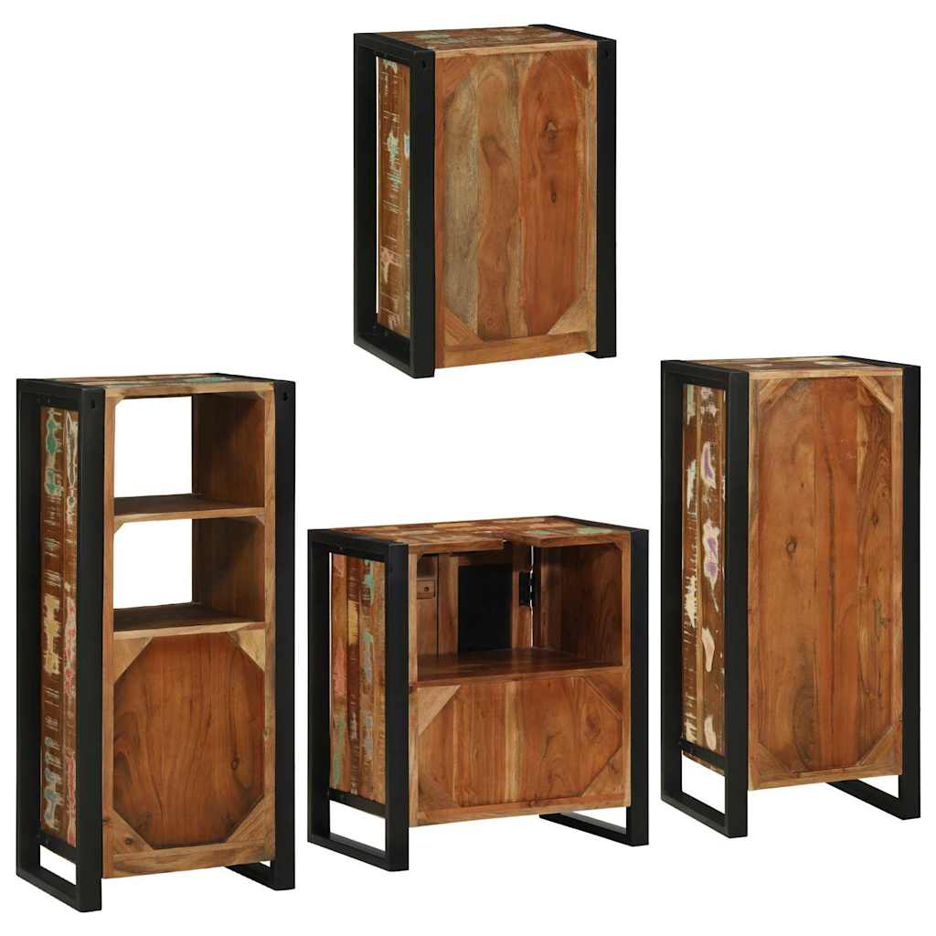 Set de mobilier pentru baie cu ușă 4 pcs Lemn recuperat solid GartenMobel Dekor