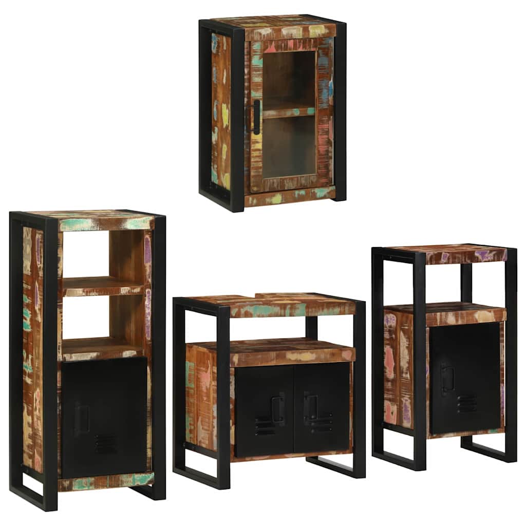 Set de mobilier pentru baie cu ușă 4 pcs Lemn recuperat solid GartenMobel Dekor