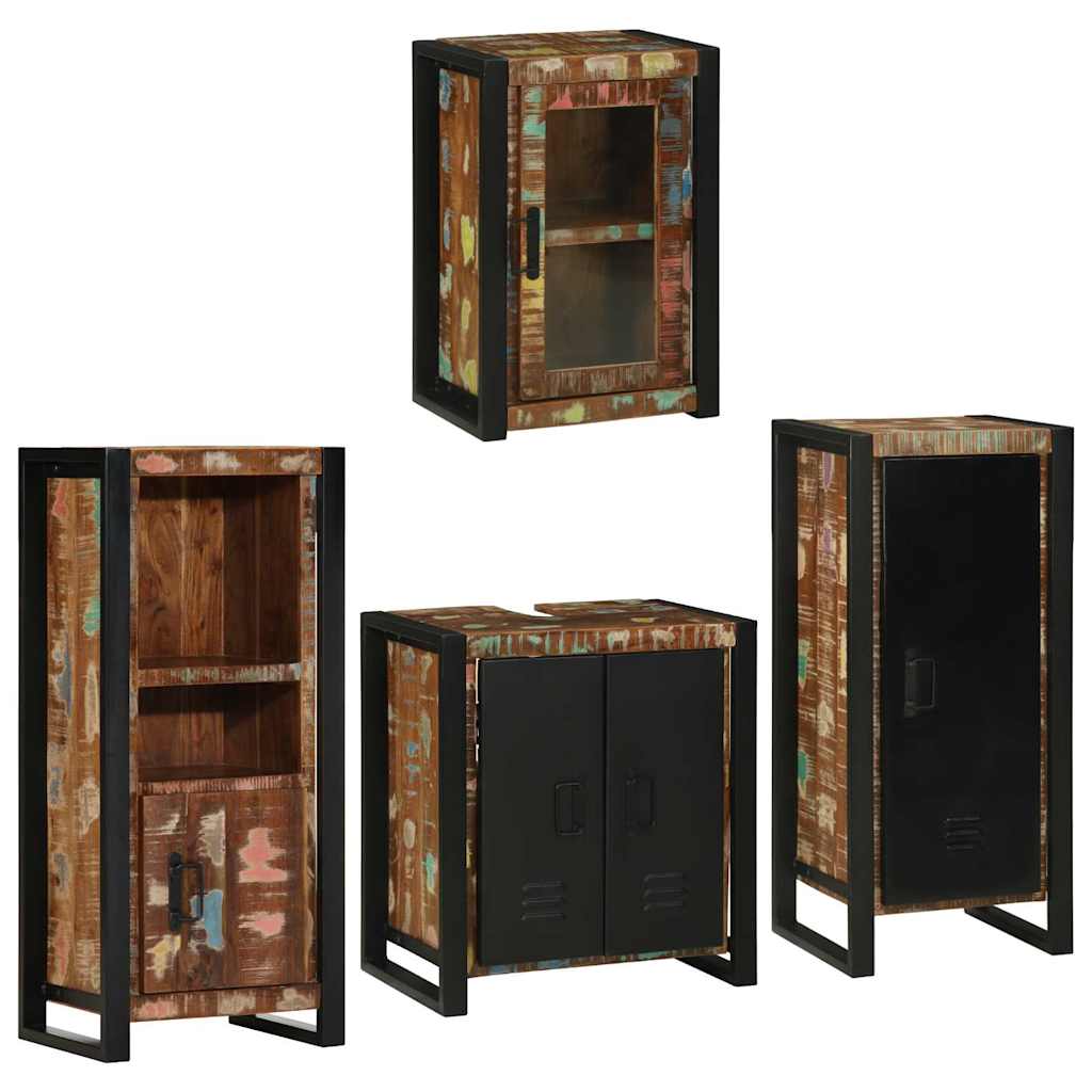 Set de mobilier pentru baie cu ușă 4 pcs Lemn recuperat solid GartenMobel Dekor