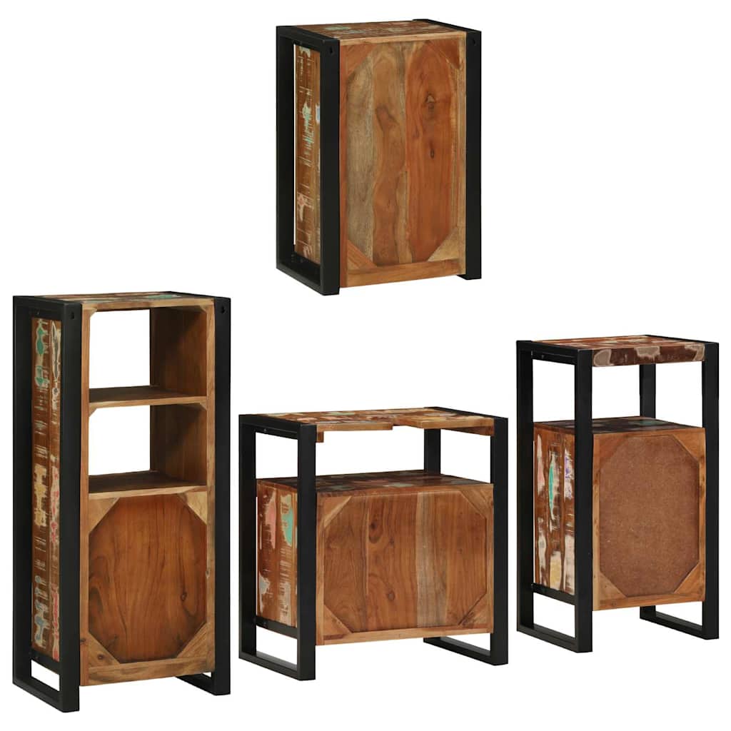 Set de mobilier pentru baie cu ușă 4 pcs Lemn recuperat solid GartenMobel Dekor