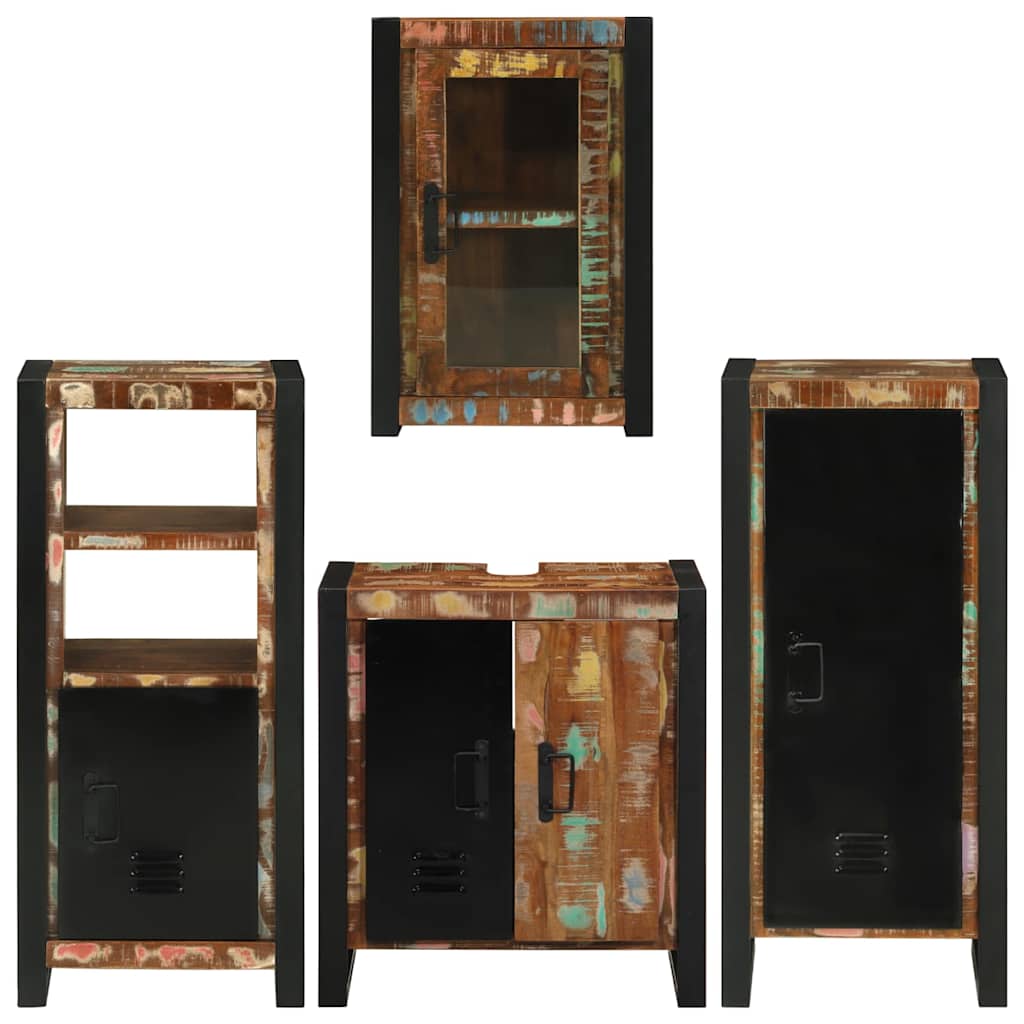 Set de mobilier pentru baie cu ușă 4 pcs Lemn recuperat solid GartenMobel Dekor