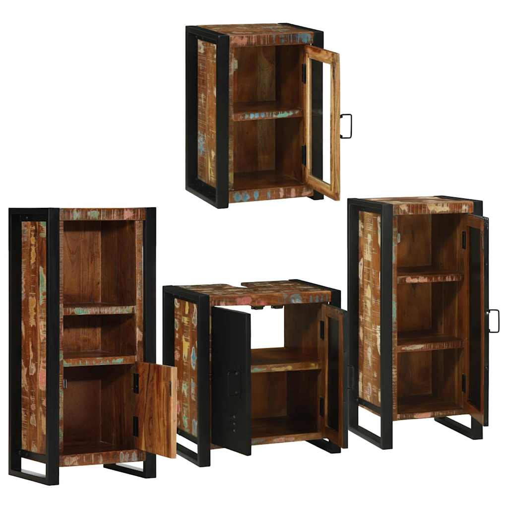 Set de mobilier pentru baie cu ușă 4 pcs Lemn recuperat solid GartenMobel Dekor