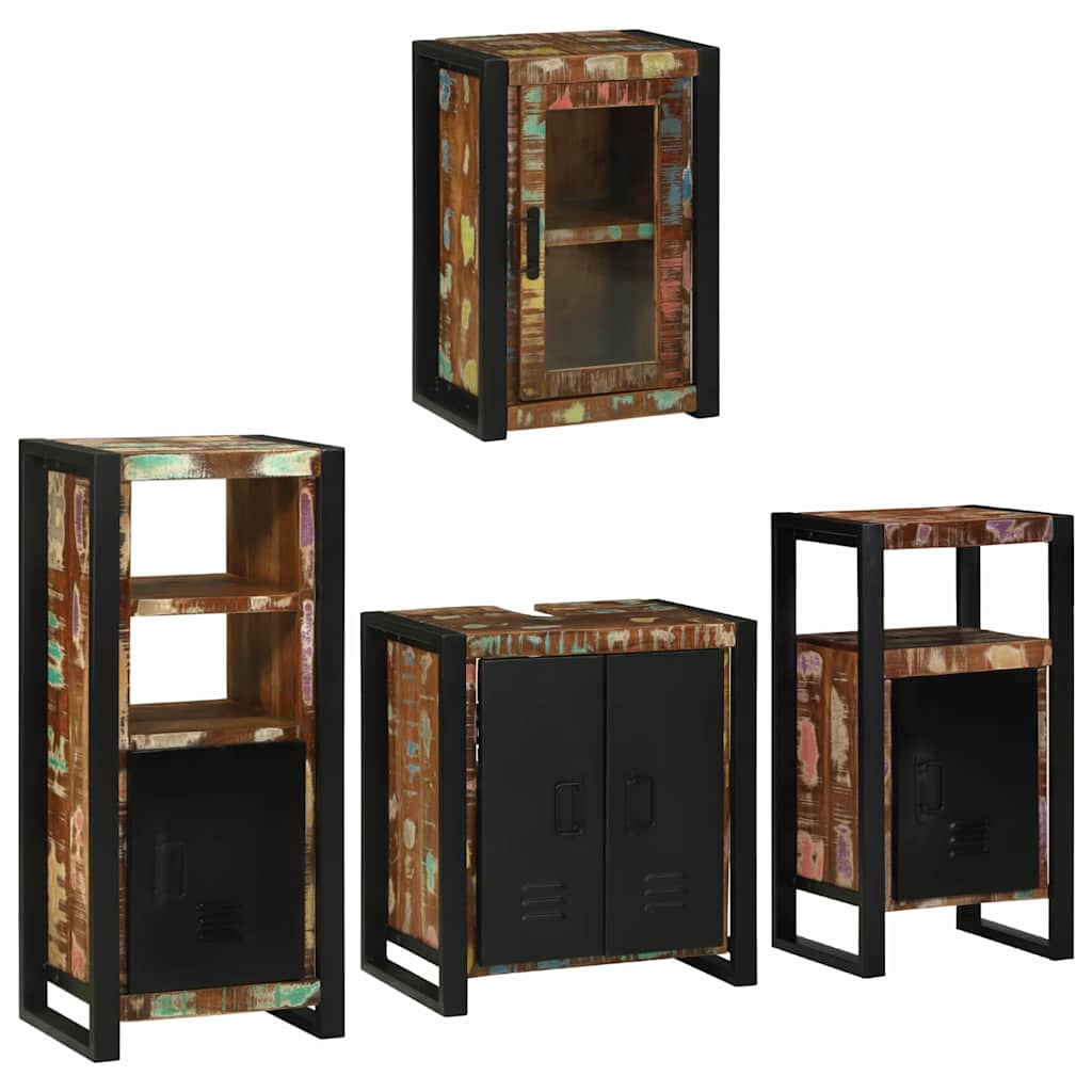 Set de mobilier pentru baie cu ușă 4 pcs Lemn recuperat solid GartenMobel Dekor