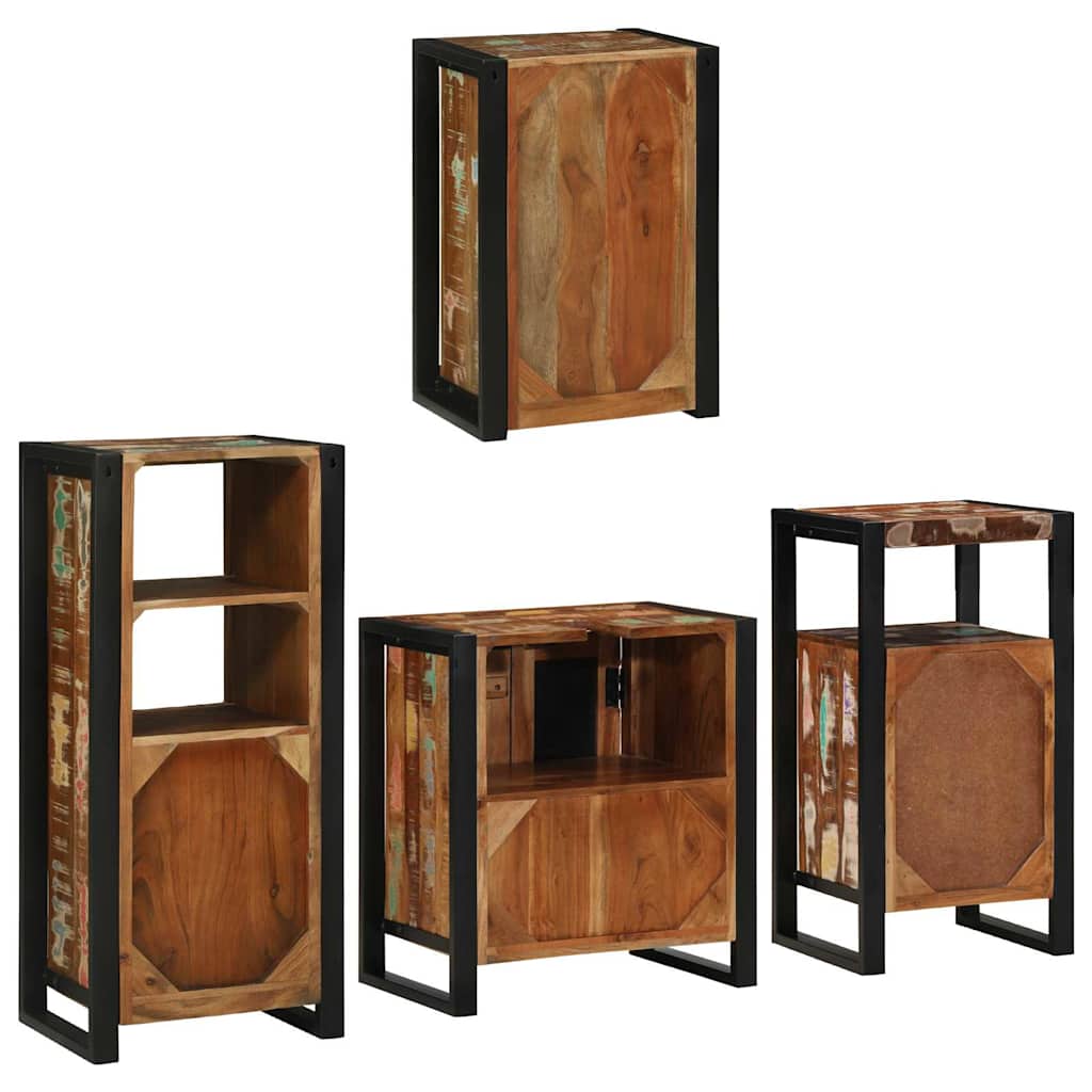 Set de mobilier pentru baie cu ușă 4 pcs Lemn recuperat solid GartenMobel Dekor