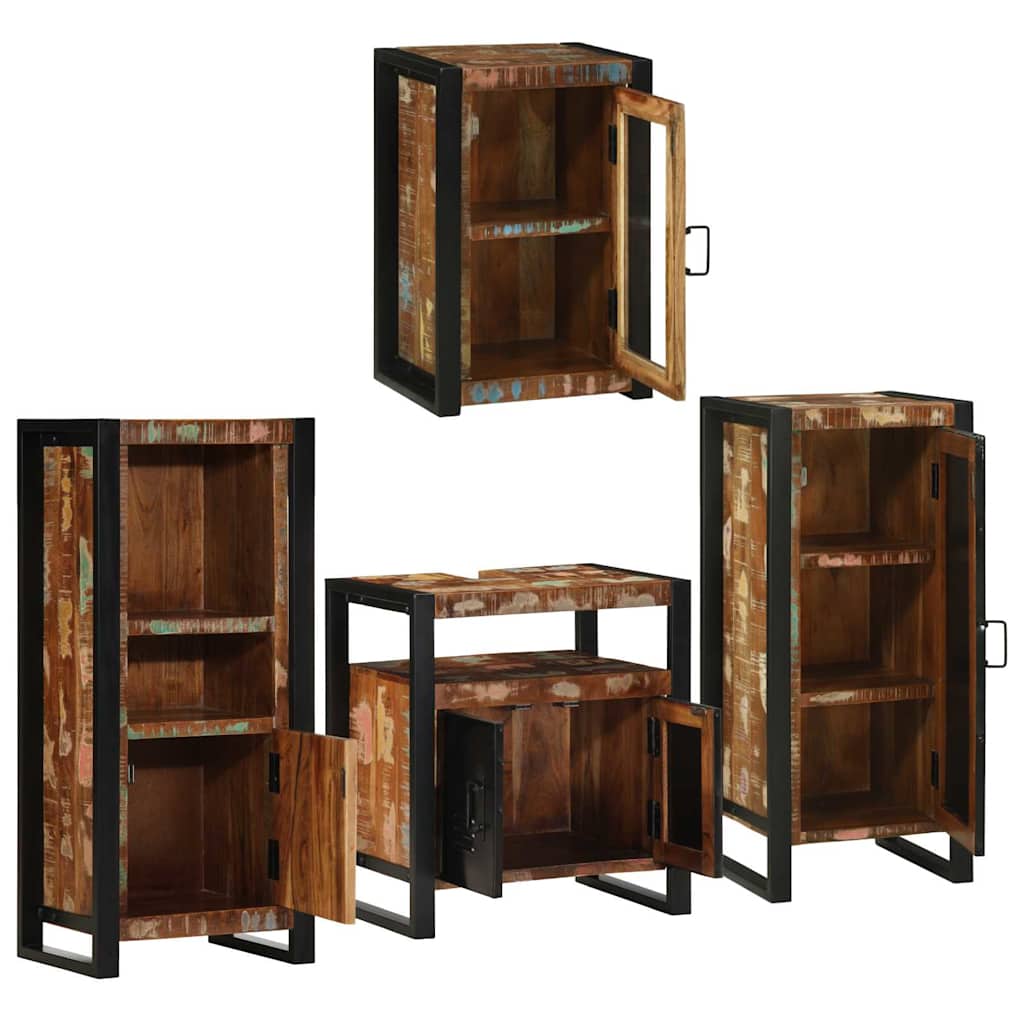 Set de mobilier pentru baie cu ușă 4 pcs Lemn recuperat solid GartenMobel Dekor