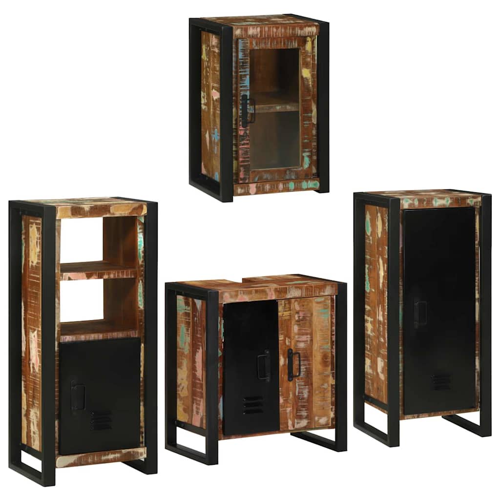 Set de mobilier pentru baie cu ușă 4 pcs Lemn recuperat solid GartenMobel Dekor
