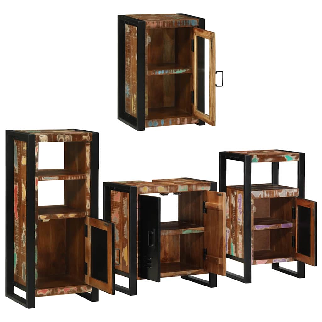 Set de mobilier pentru baie cu ușă 4 pcs Lemn recuperat solid GartenMobel Dekor