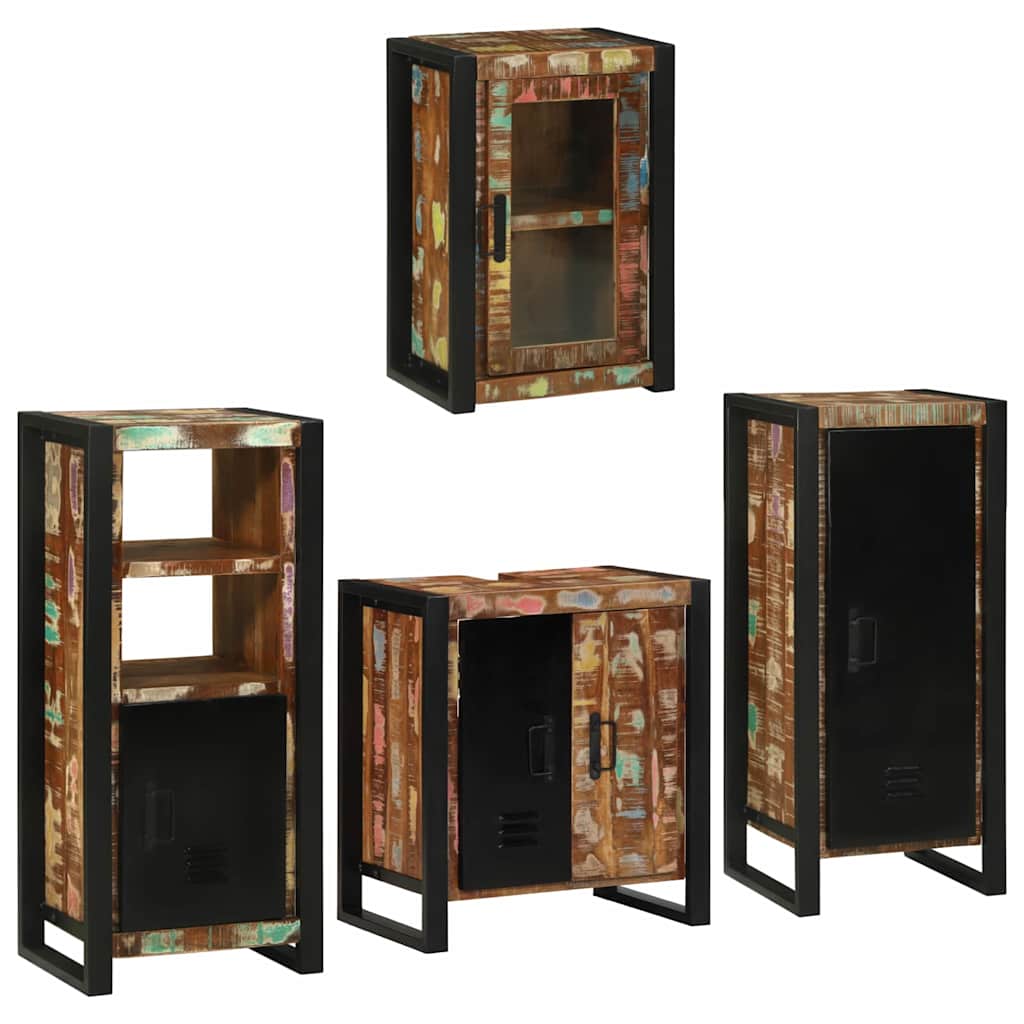 Set de mobilier pentru baie cu ușă 4 pcs Lemn recuperat solid GartenMobel Dekor