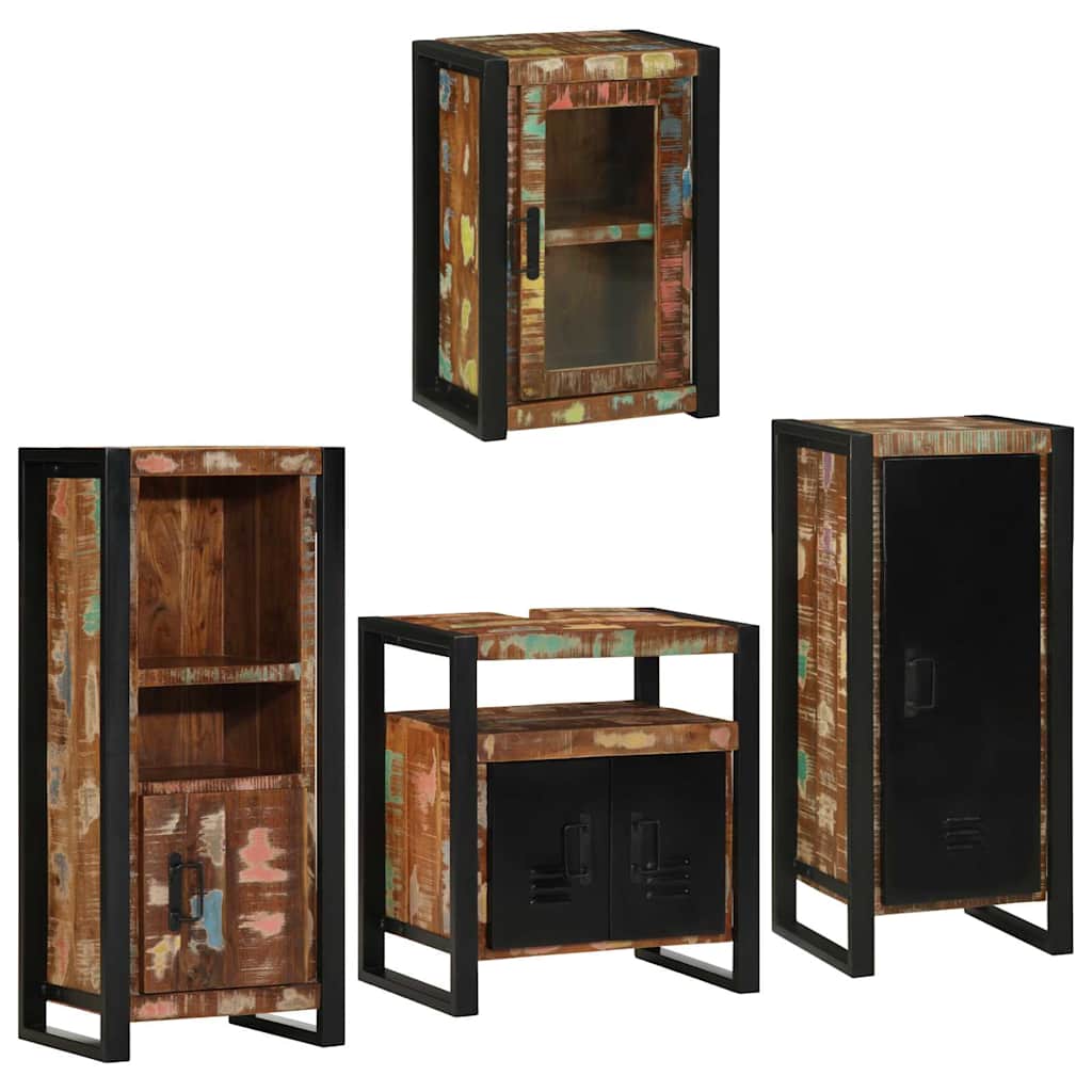 Set de mobilier pentru baie cu ușă 4 pcs Lemn recuperat solid GartenMobel Dekor