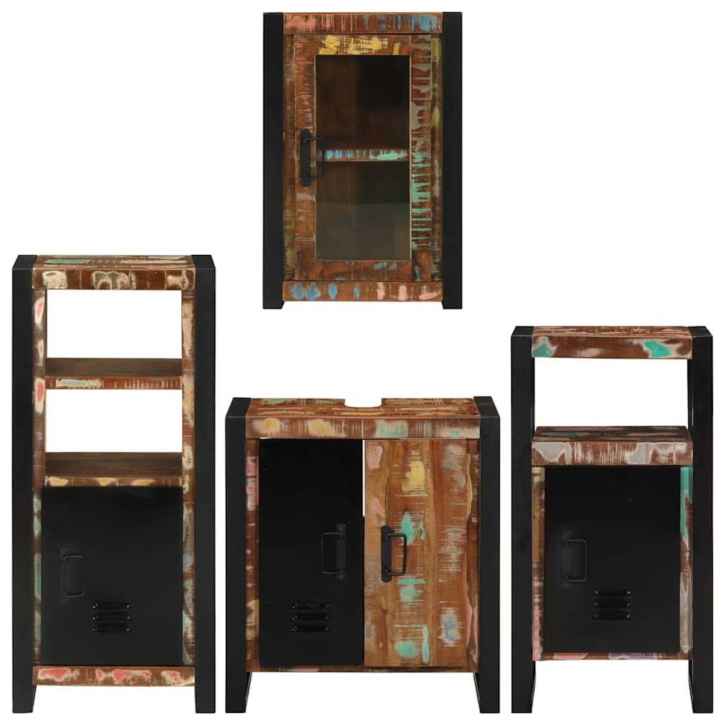 Set de mobilier pentru baie cu ușă 4 pcs Lemn recuperat solid GartenMobel Dekor