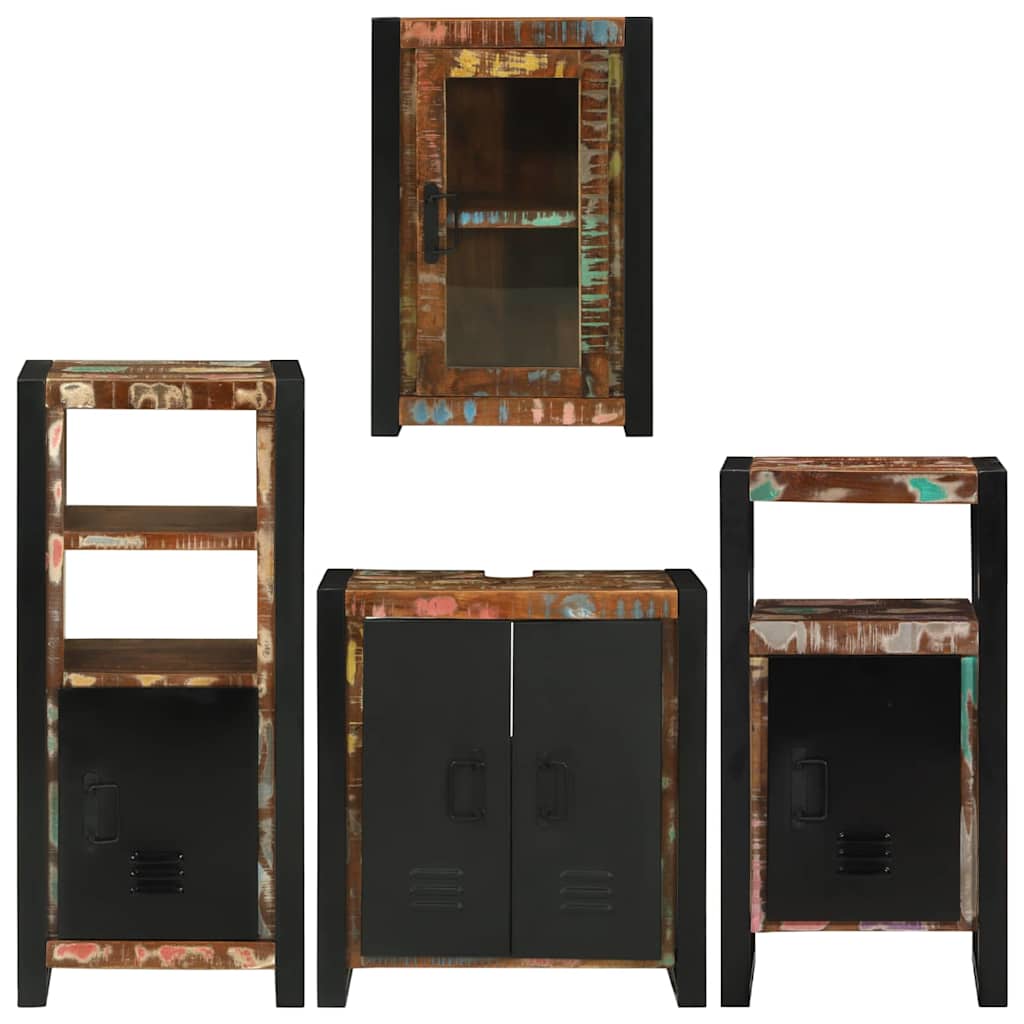 Set de mobilier pentru baie cu ușă 4 pcs Lemn recuperat solid GartenMobel Dekor