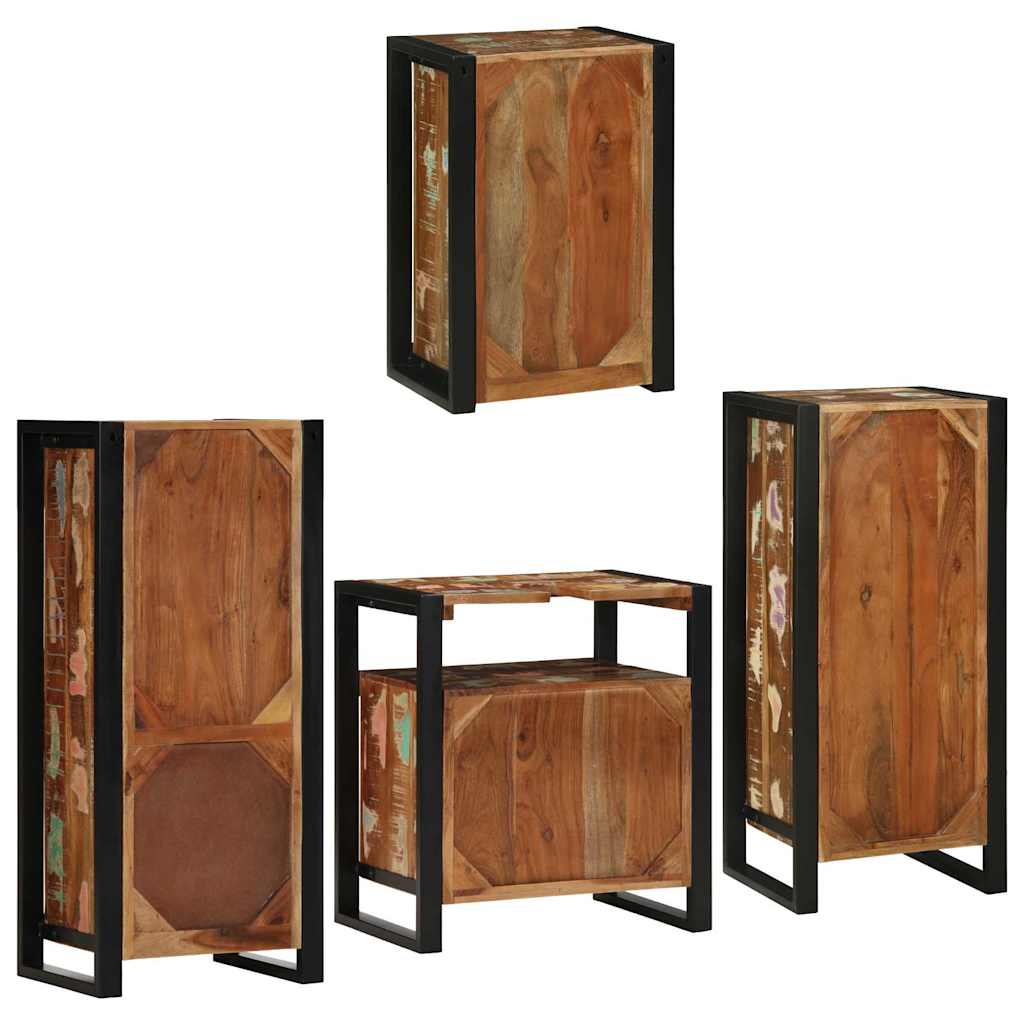 Set de mobilier pentru baie cu ușă 4 pcs Lemn recuperat solid GartenMobel Dekor