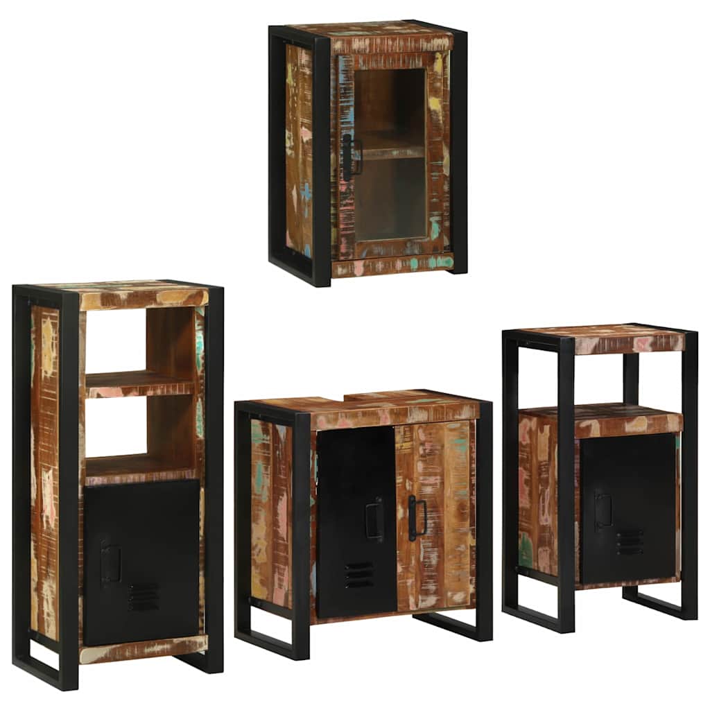 Set de mobilier pentru baie cu ușă 4 pcs Lemn recuperat solid GartenMobel Dekor