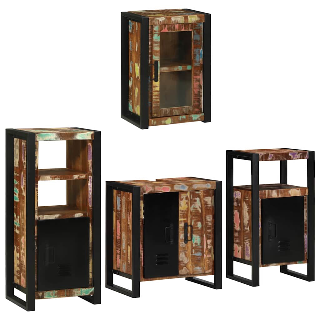 Set de mobilier pentru baie cu ușă 4 pcs Lemn recuperat solid GartenMobel Dekor
