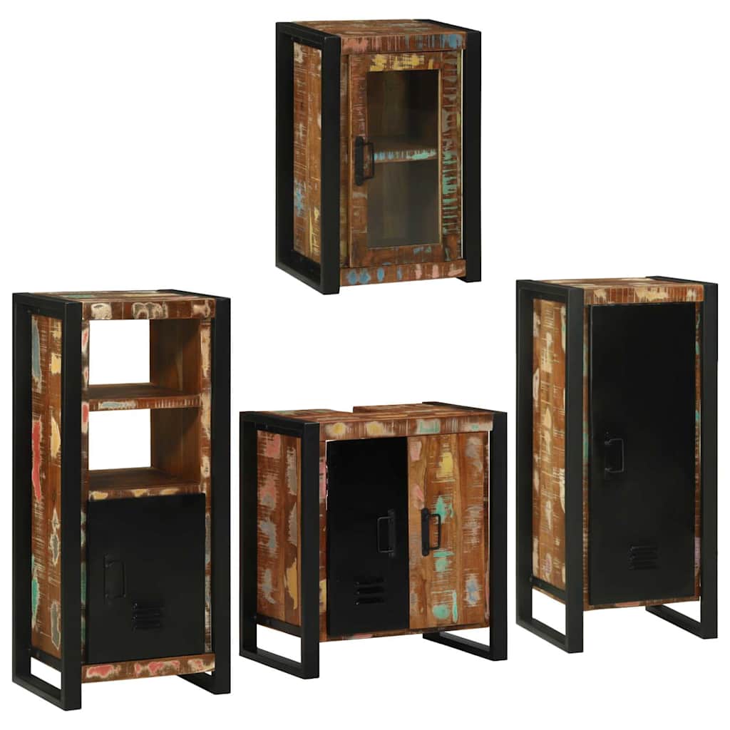 Set de mobilier pentru baie cu ușă 4 pcs Lemn recuperat solid GartenMobel Dekor