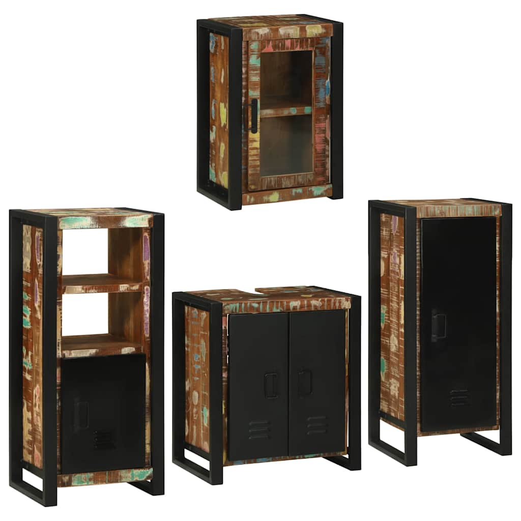 Set de mobilier pentru baie cu ușă 4 pcs Lemn recuperat solid GartenMobel Dekor