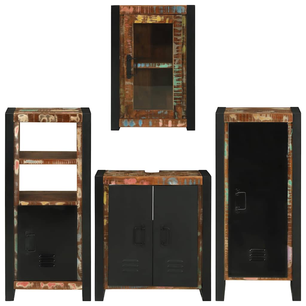 Set de mobilier pentru baie cu ușă 4 pcs Lemn recuperat solid GartenMobel Dekor