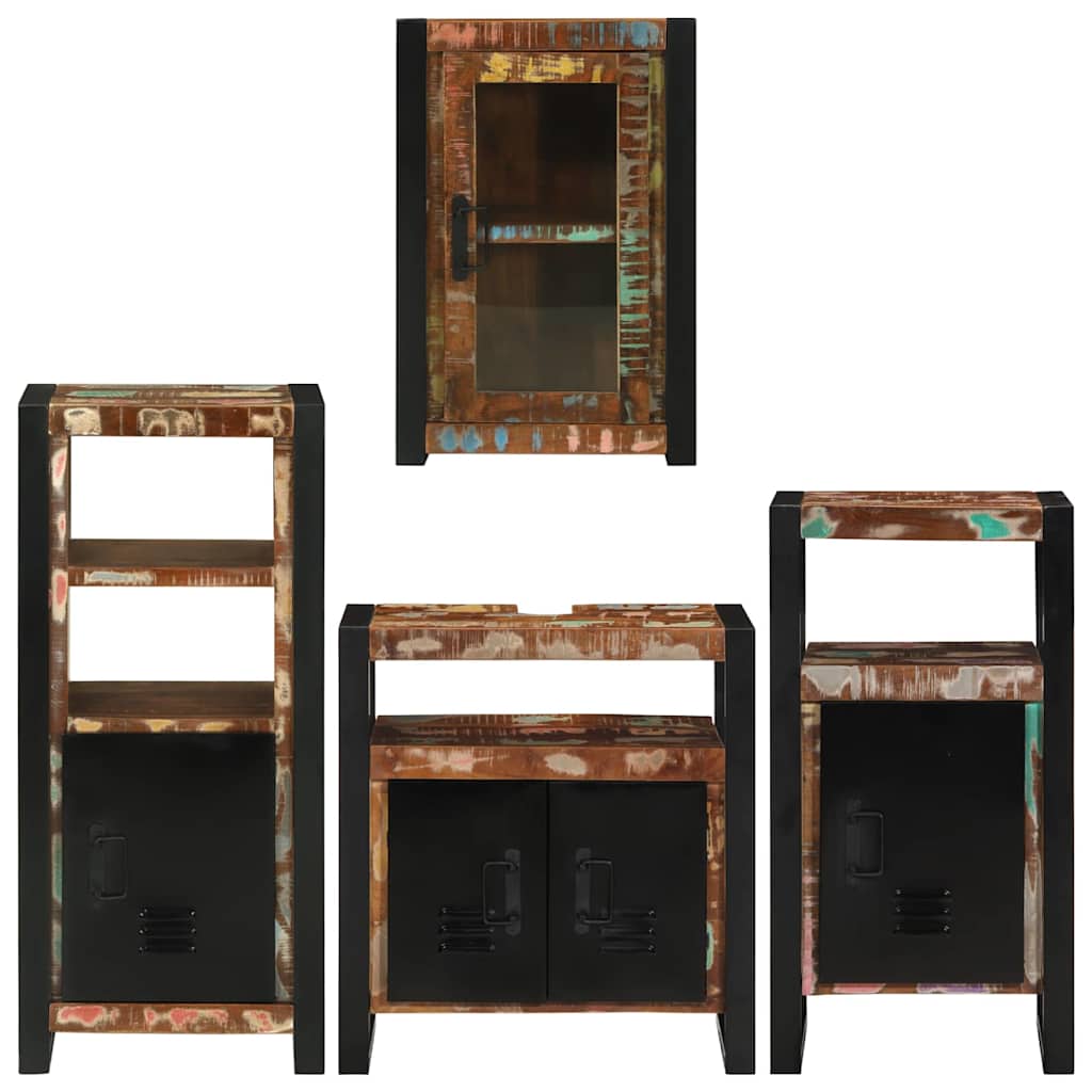 Set de mobilier pentru baie cu ușă 4 pcs Lemn recuperat solid GartenMobel Dekor
