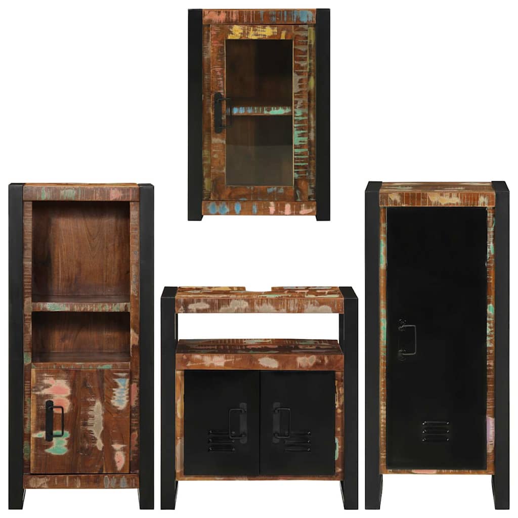 Set de mobilier pentru baie cu ușă 4 pcs Lemn recuperat solid GartenMobel Dekor