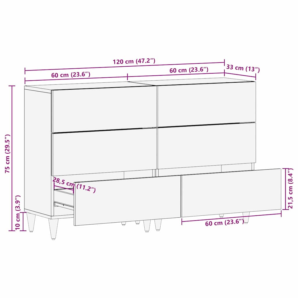 Bufet 2 pcs Alb 60 x 33 x 75 cm Lemn masiv de mango GartenMobel Dekor