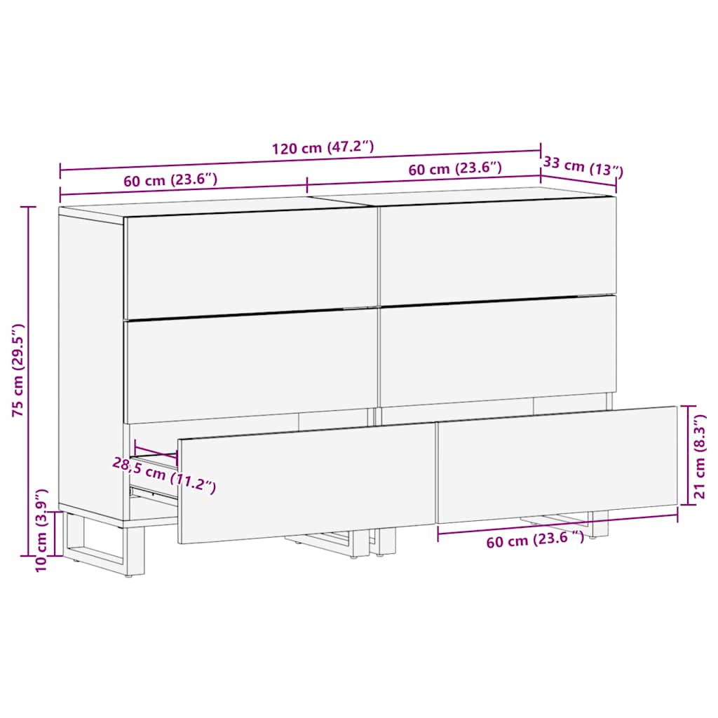 Bufet 2 pcs Maro 60 x 33 x 75 cm Lemn masiv de mango GartenMobel Dekor
