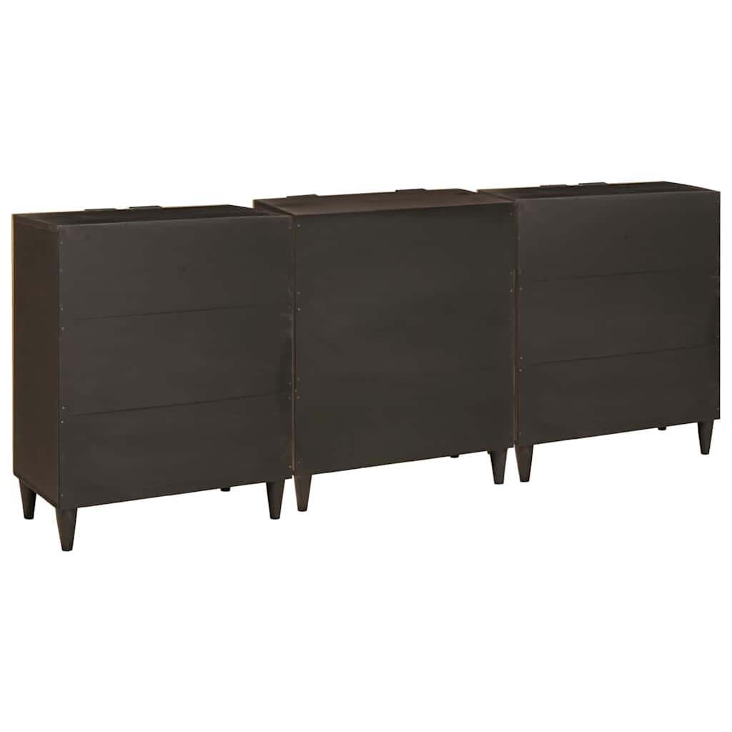 Bufet 3 pcs Negru și Aur 60 x 33 x 75 cm Lemn masiv de mango GartenMobel Dekor