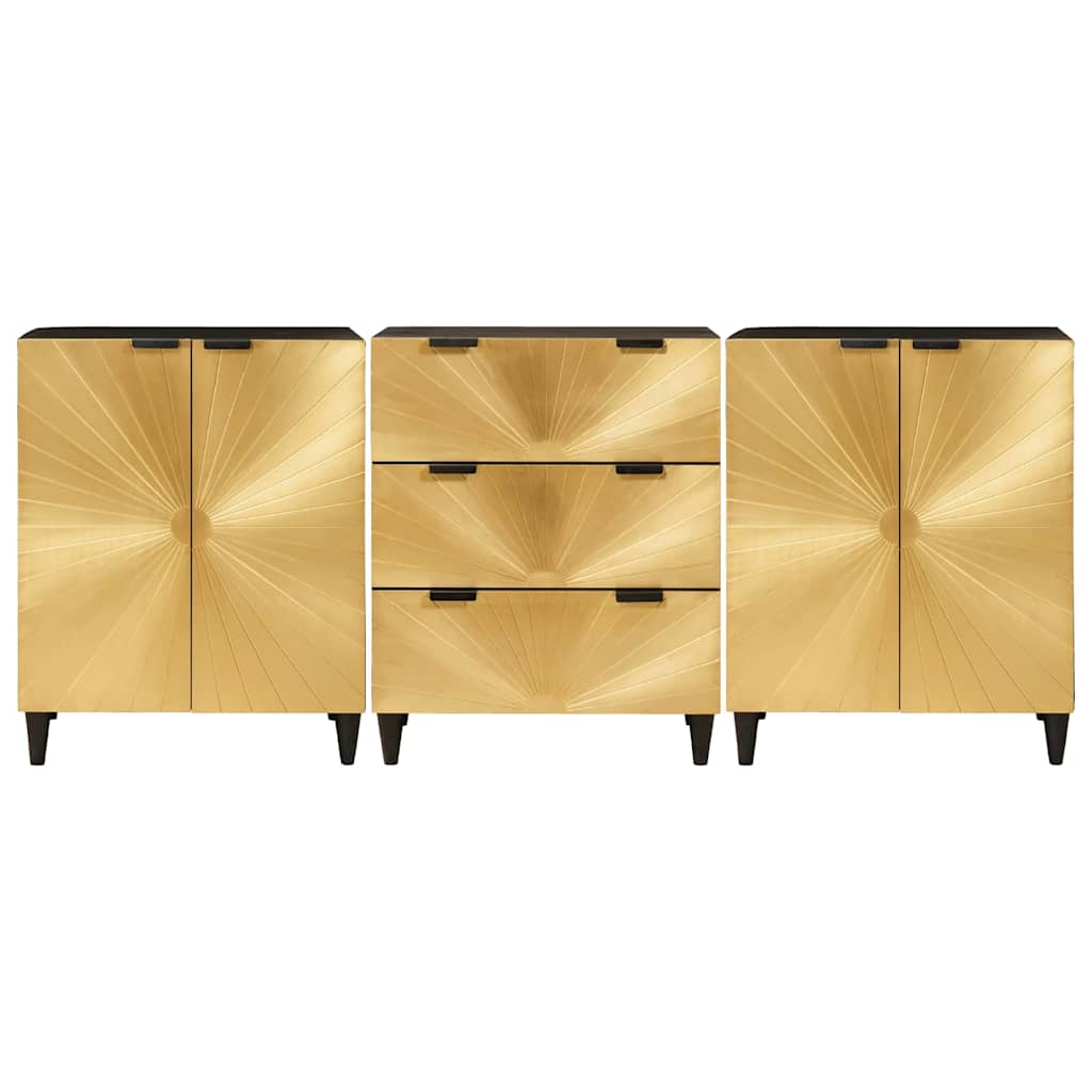 Bufet 3 pcs Negru și Aur 60 x 33 x 75 cm Lemn masiv de mango GartenMobel Dekor