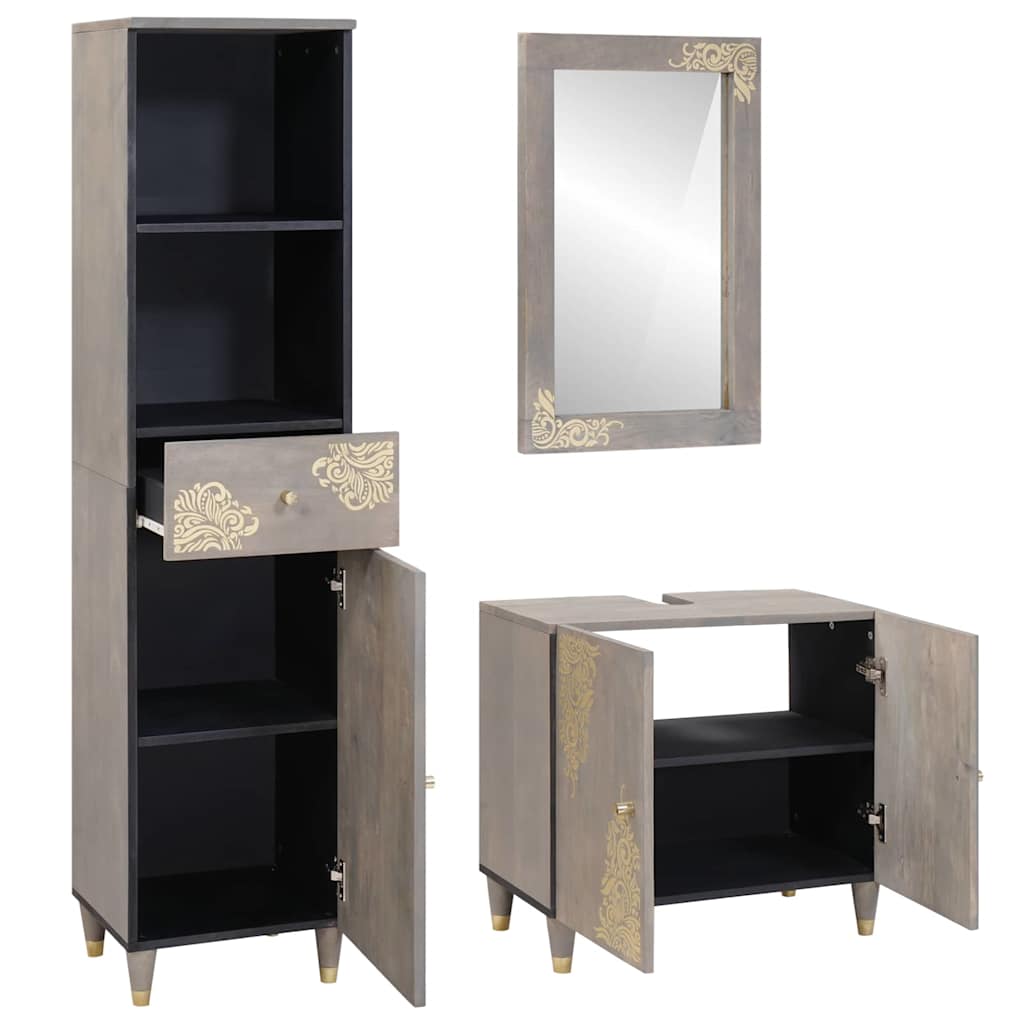 Set de mobilier pentru baie cu sertar 3 pcs Gri 62 x 33 x 58 cm GartenMobel Dekor