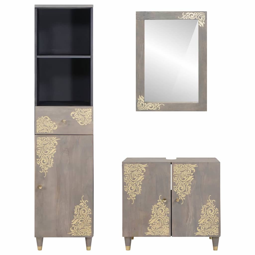 Set de mobilier pentru baie cu sertar 3 pcs Gri 62 x 33 x 58 cm GartenMobel Dekor