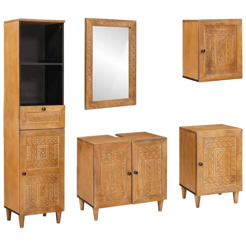 Set de mobilier pentru baie cu ușă 5 pcs Maro 38 x 33 x 160 cm GartenMobel Dekor