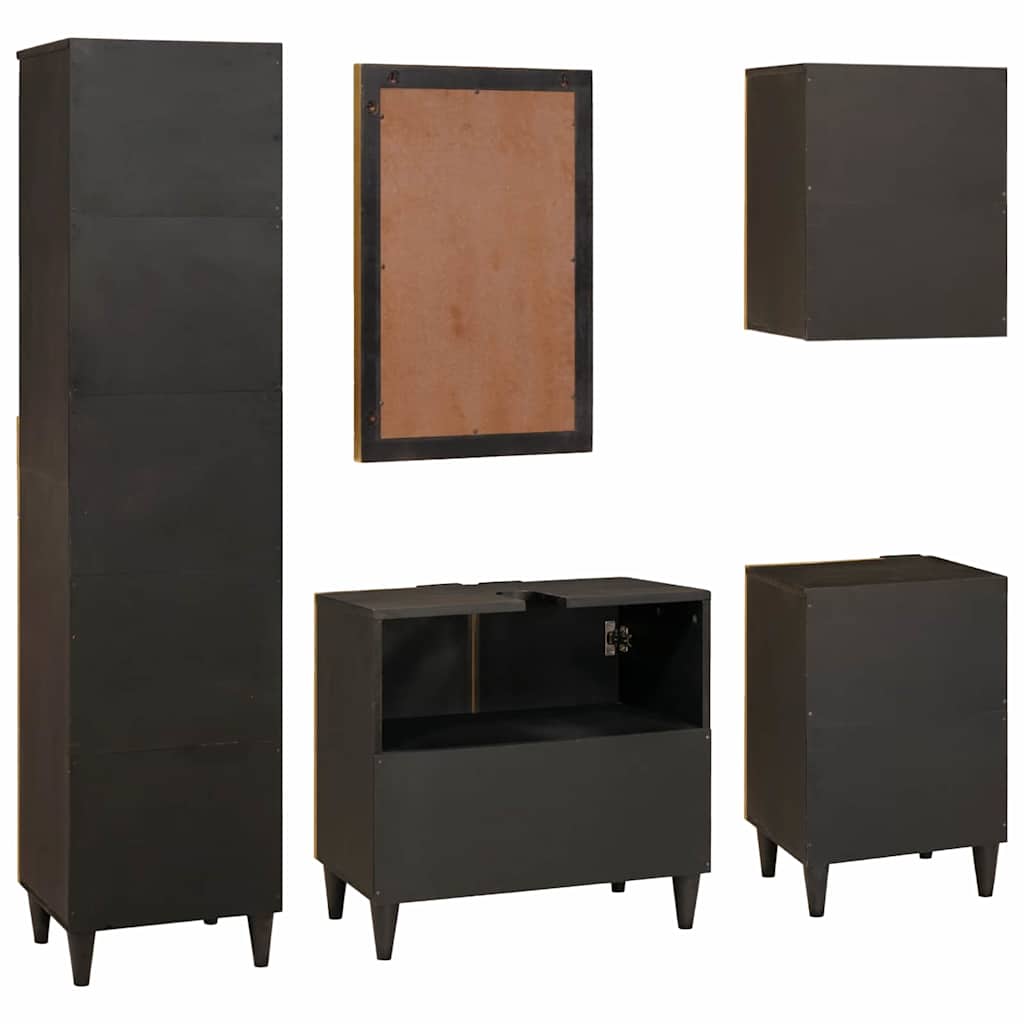 Seturi de mobilier pentru baie cu sertar 5 pcs Negru și Aur GartenMobel Dekor