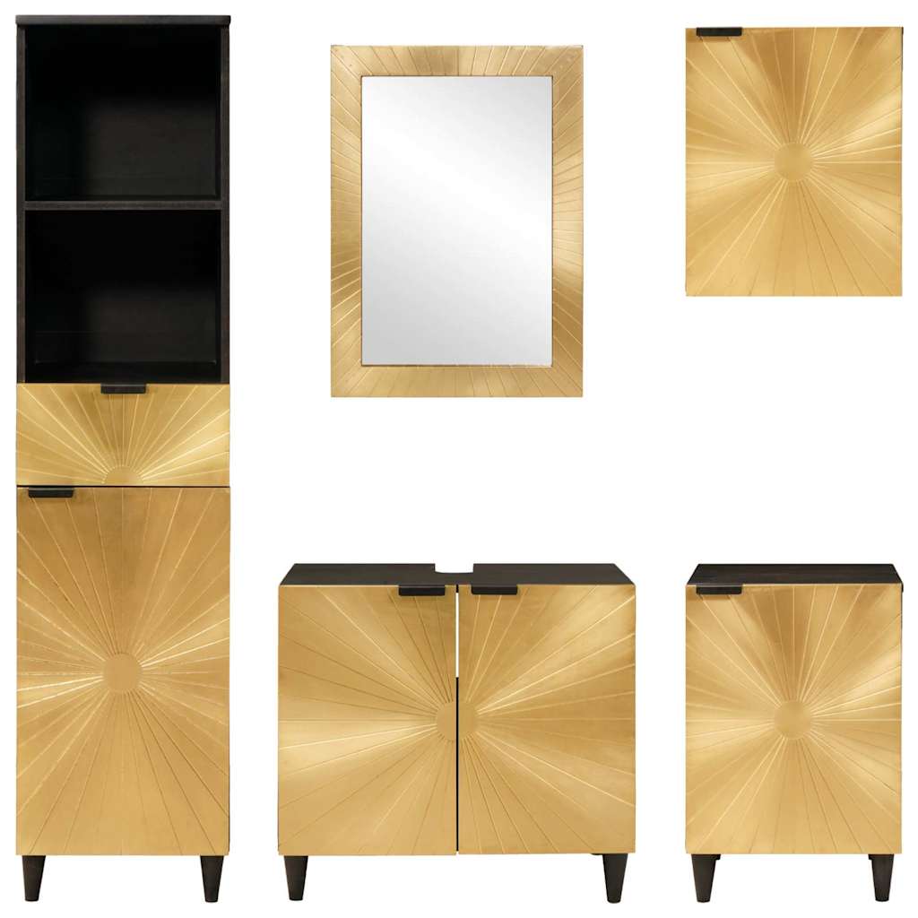 Seturi de mobilier pentru baie cu sertar 5 pcs Negru și Aur GartenMobel Dekor