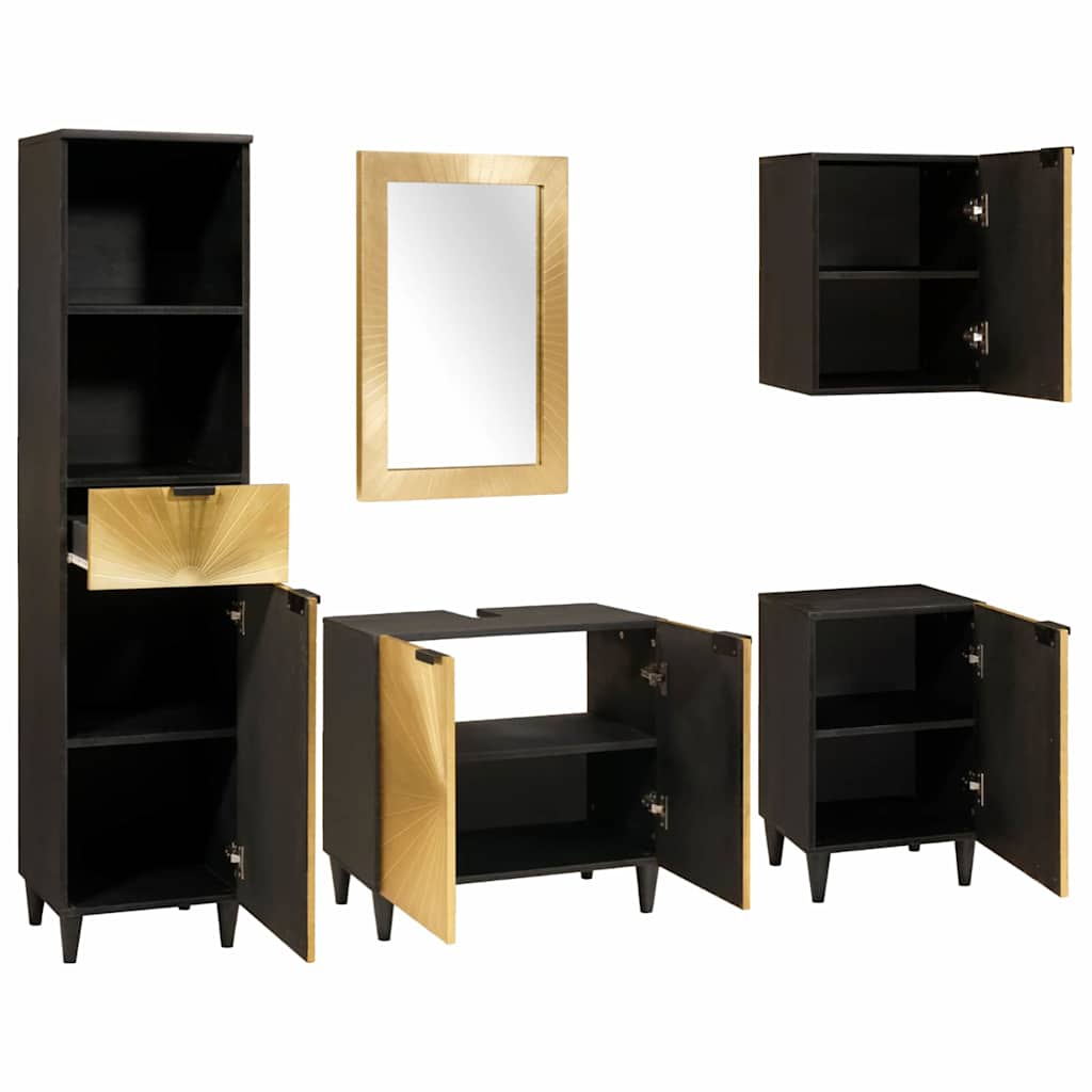 Seturi de mobilier pentru baie cu sertar 5 pcs Negru și Aur GartenMobel Dekor