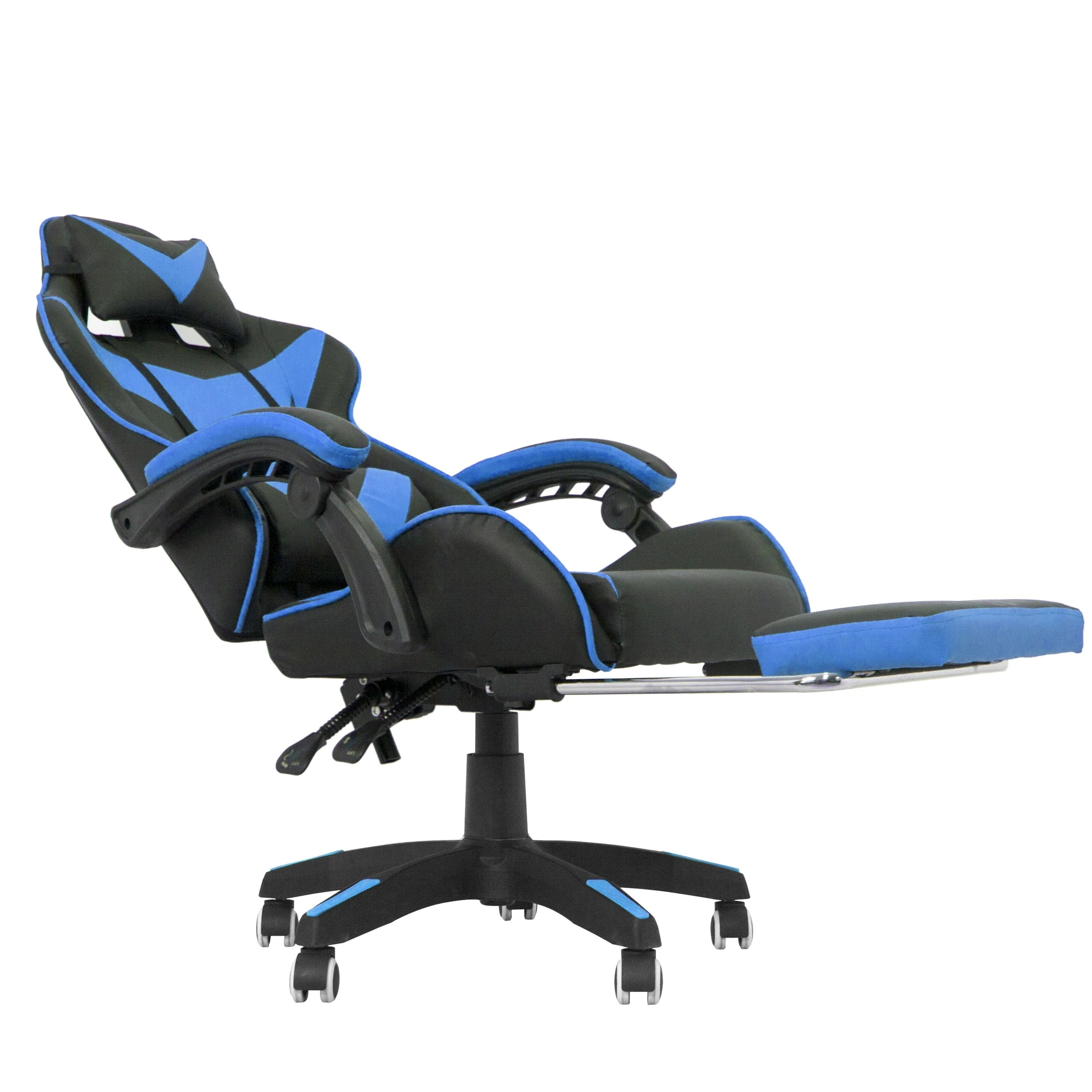 Scaun ergonomic de gaming, tetiera, suport retractabil picioare, sport lombar, inaltime reglabila, negru, albastru MultiMark GlobalProd