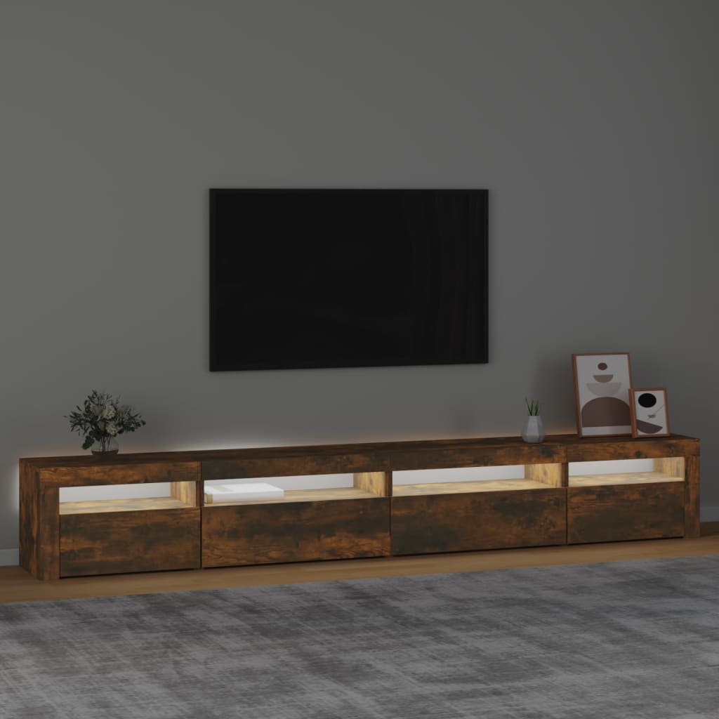Comodă TV cu lumini LED, stejar fumuriu, 270x35x40 cm GartenMobel Dekor