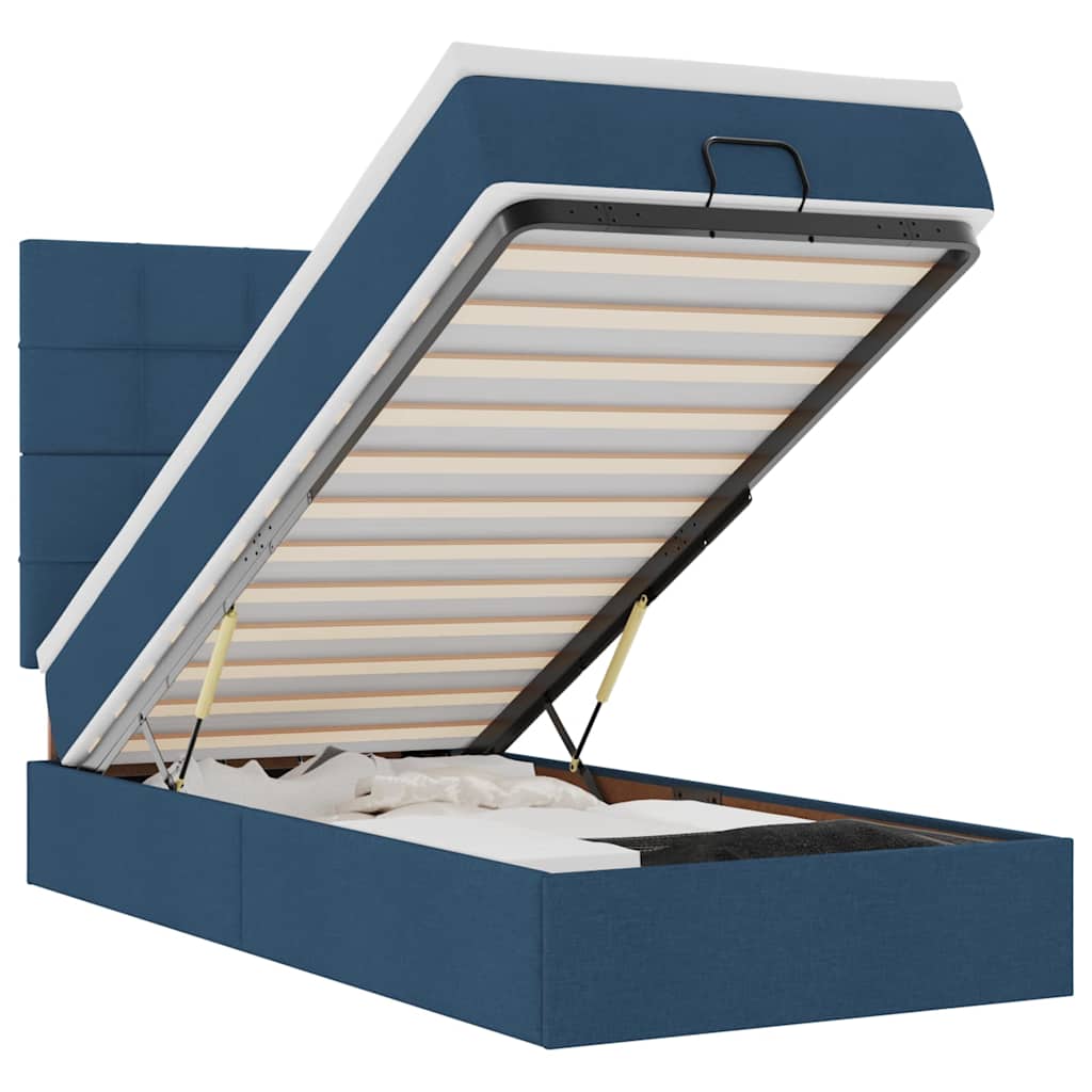 Cadru de pat otoman cu saltea țesătură albastră 90x190cm GartenMobel Dekor