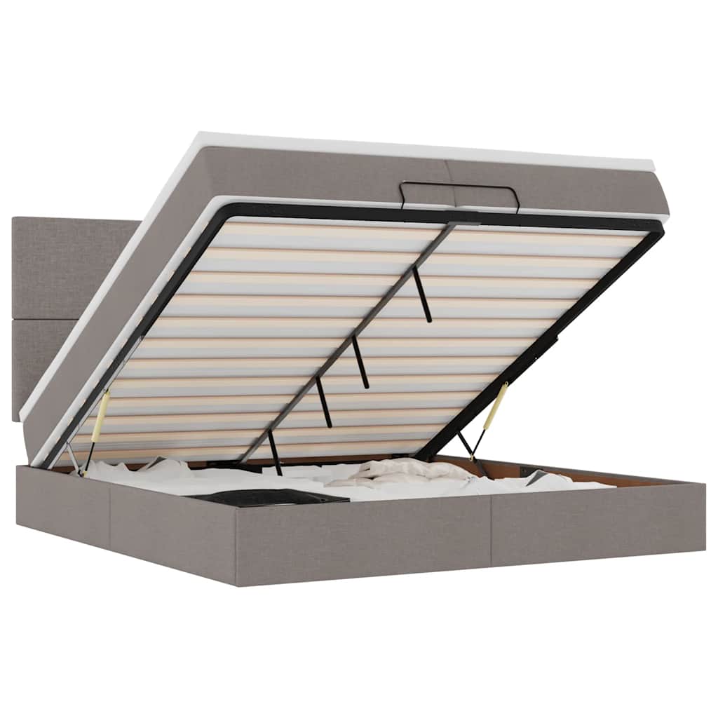Cadru de pat otoman cu saltele Taupe 200x200cm țesătură GartenMobel Dekor