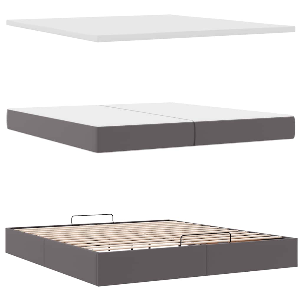 Cadru de pat otoman cu saltele Gri 200x200cm piele artificială GartenMobel Dekor
