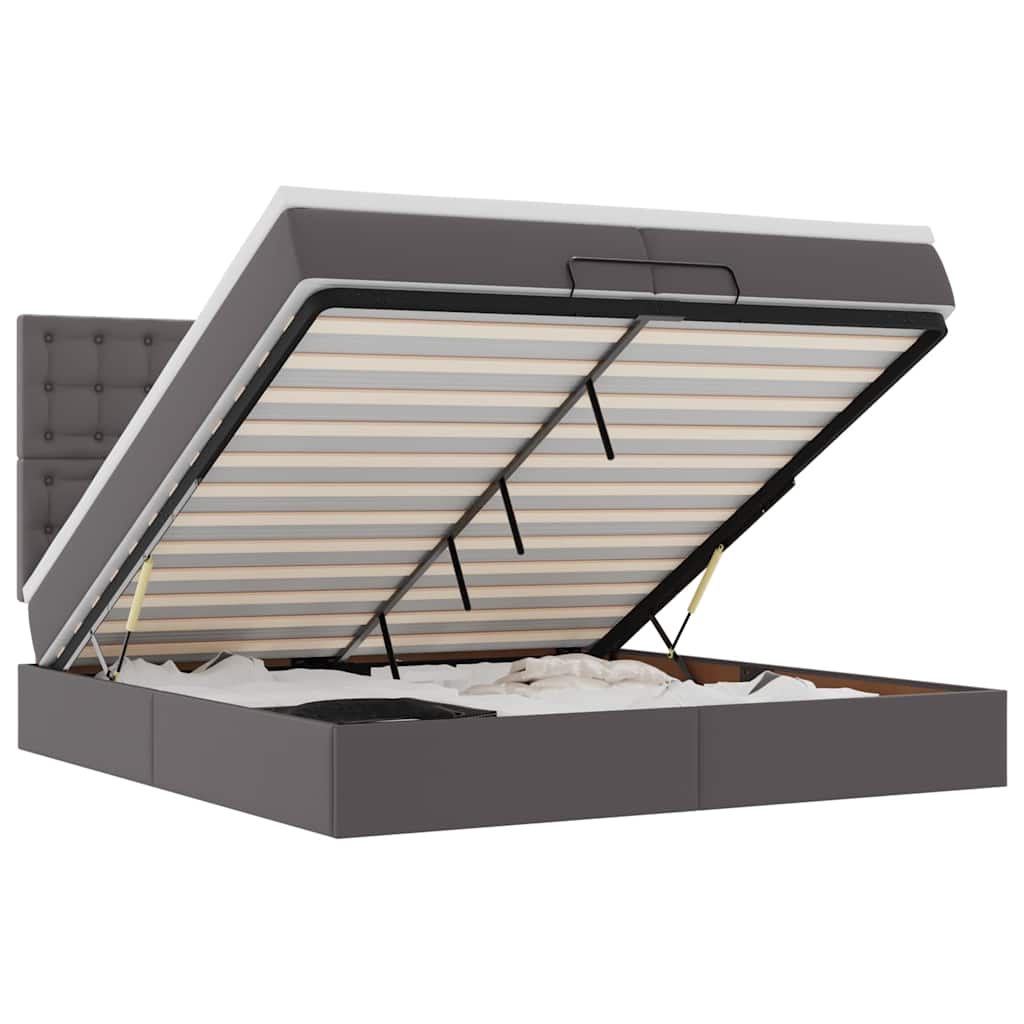 Cadru de pat otoman cu saltele Gri 200x200cm piele artificială GartenMobel Dekor